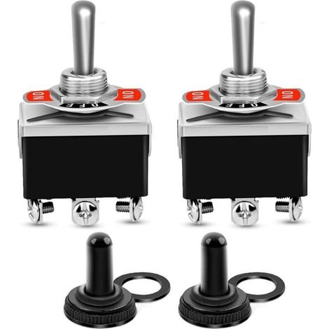 Interruttore a bilanciere per impieghi gravosi a 2 pezzi, 6 pin/3 posizioni, DPDT On/Off/On, con cappuccio impermeabile, 0250V/15A. (1/4)