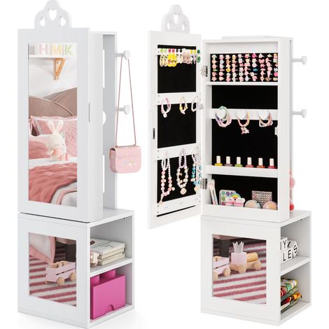 Armadio portagioie per bambini specchio figura intera appendiabiti Armadio porta abiti 3 in 1 ragazze Bianco (1/4)