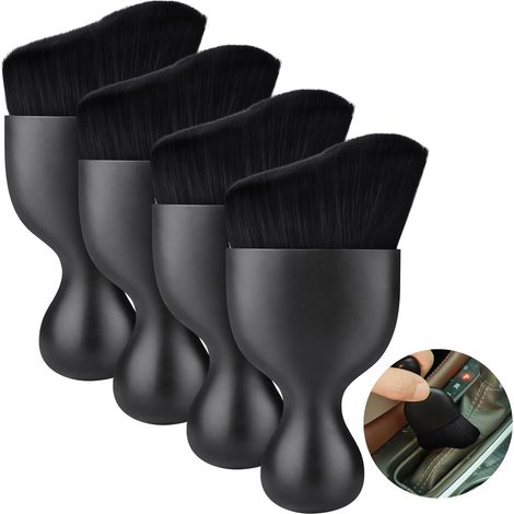 Set di 4 spazzole per la pulizia degli interni auto con setole morbide, strumenti di precisione per cruscotto, valvole, ruote, rimozione della polvere, panno in microfibra antigraffio. (1/5)