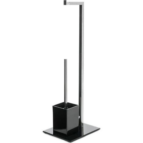 Porte-rouleau WC avec brosse - JUANIO - Design 2 en 1 - Noir - Acier inoxydable - 22x18x71 cm (1/2)