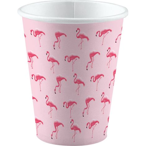 Bicchieri di carta con fenicotteri rosa, 250 ml, 8 pezzi.