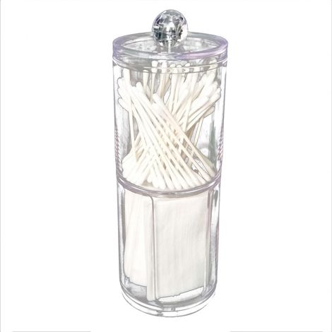 1 boîte ronde en acrylique pour ranger cotons et bâtonnets, étui de maquillage en plastique