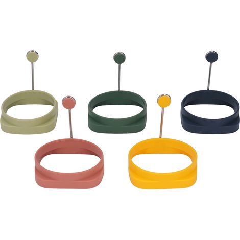 Cercles à œufs en silicone, lot de 5, double face, ronds et carrés, moule à omelette avec poignée (1/5)