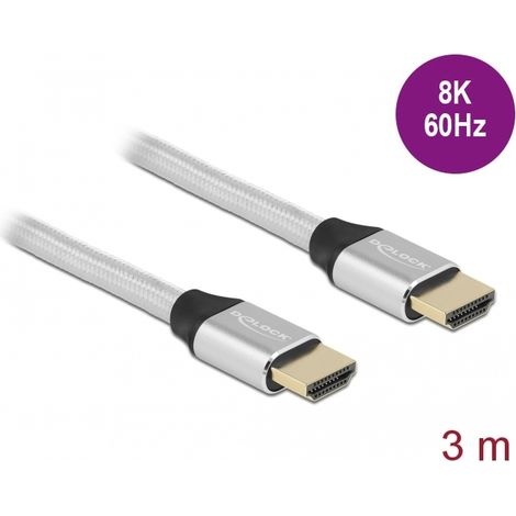 Delock Cable HDMI de ultra alta velocidad 48 Gbps 8K 60 Hz plata 3 m