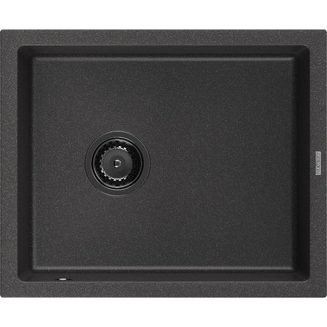 Mexen Pedro lavello in granito 1-vasca 560 x 460 mm, nero punteggiato, sifone nero - 6508561000-76-B (1/5)