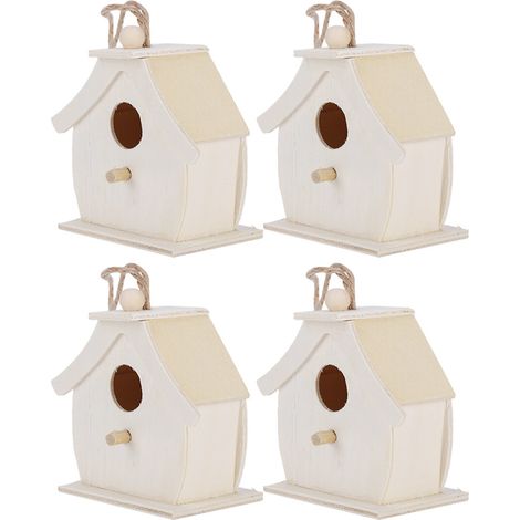 Lot de 4 mini nichoirs à oiseaux suspendus en bois, décoratifs pour jardin, balcon ou cour. (1/5)