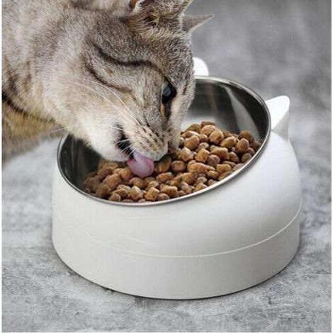 Comedero para gatos - Blanco - Forma de gato - Cuenco de acero inoxidable - 1 pieza - Plástico - Comedero - Cuenco para gatos - Gatito (1/5)