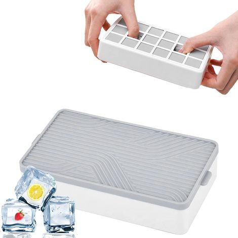 Bac à glaçons 18 compartiments en silicone alimentaire à démoulage facile, avec couvercle, pour la maison, les cafés et les restaurants (gris) (1/5)