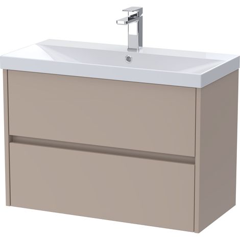 Chartley Contemporary Wall Hung 2 Drawer Vanity Basin Unit, Thin-Edge Basin, 800mm, Taupe (1/4)