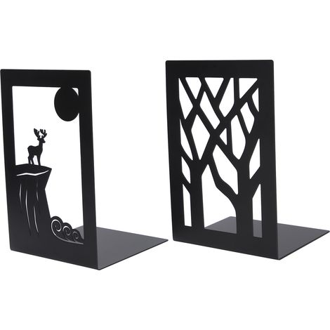2pcs Metal Bookend Desktop Bookshelf Storage Book Documents Divider Craft Supplies(Tree Deer ) (1/5)