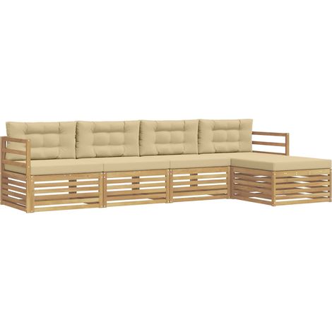 Conjunto de sofás de exterior con cojín 5 pcs y Beige Poliéster vidaXL