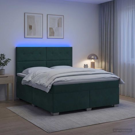 vidaXL Lit boxspring avec matelas Vert foncé 160 x 200 cm Velours (1/5)