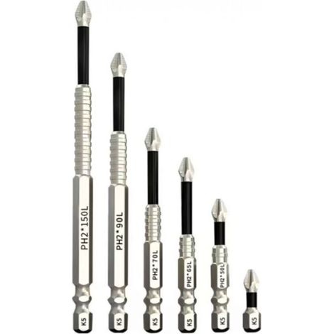 Coffret 6 Embouts Tournevis à Percussion Magnétiques, Forets Croisés Antidérapants pour Perceuse Électrique