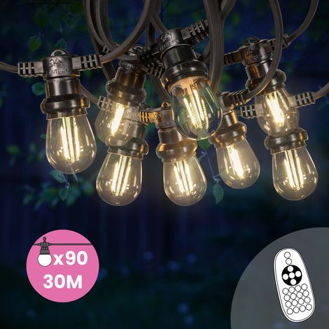 Guirlande Guinguette 30M 90 Bulbes Filament Blanc Chaud Dimmables - Guirlande Lumineuse Ampoule E27 Transparente à Intensité Variable - Variateur de Luminosité et Télécommande Inclus (1/5)