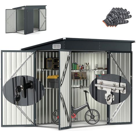 Casetta da giardino in metallo set da 1 235 x 117 x 185 cm grande capacità impermeabile sicura grigia 200017366