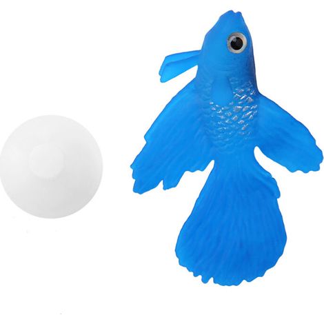 Decoración de acuario de silicona suave para peces enanos: figura realista de pez betta azul, diseño divertido y seguro. (1/5)