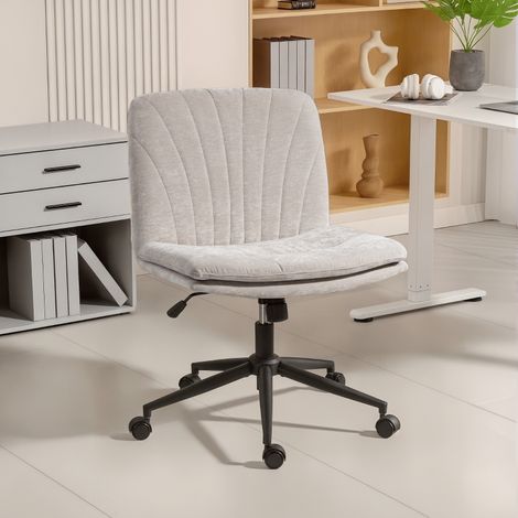 Chaise de bureau lin beige hauteur ajustable pivotante avec basculement, chaise de coiffure pour chambre (1/4)