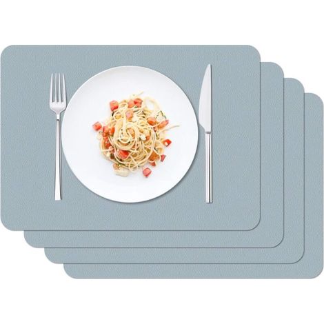 Set of 4 Placemats Waterproof Washable 42 x 30 cm Kitchen Dining Room PVC Placemat Non-Slip Heat Resistant Blue Grey