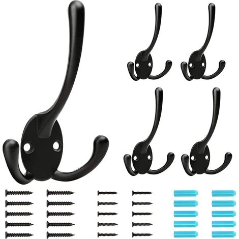 Crochet Porte Manteau, 5 Pièces Murale Patere, Porte Manteau Mural Noir pour Cuisine Chambre Entrée (1/5)