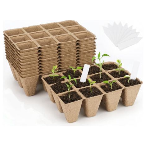 QORVA-144 Pièces Pot semis, Pot de Culture, Godets pour semis de graines, avec 50 étiquettes pour Plantes Plastique (1/5)
