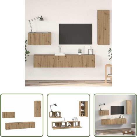 Holzwerkstoff - Wand-TV-Schrank Wandmontiert 4 pcs Artisan-Eiche Holzwerkstoff (1/5)