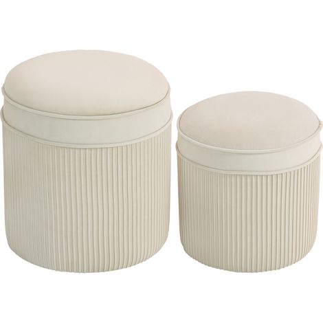 Lot 2 Poufs Coffres Vittorio Rangement Velours Côtelé Crème Design Élégant