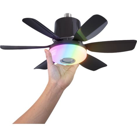 47x18cm Black Socket Fan Light With Remote Bluetooth Speaker RGB 3 Colors 3 Speed No Base Box Magnetic For Bedroom Garage (1/5)
