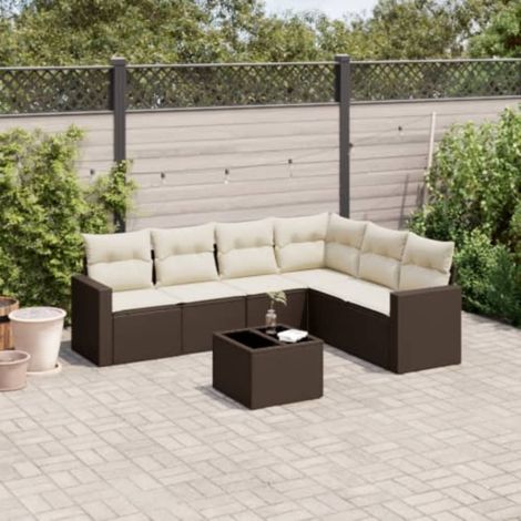 Salon de jardin modulable 7 pièces en résine tressée marron avec coffres de rangement, 60.72kg - PANGIVO (1/3)