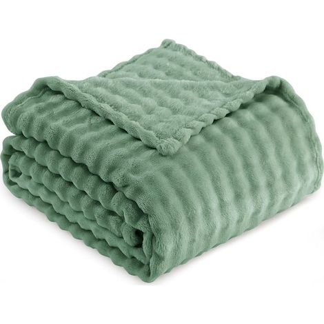 Couverture polaire pour canapé - Couverture simple verte moelleuse et confortable avec motif réversible, 130 x 155 cm (1/4)
