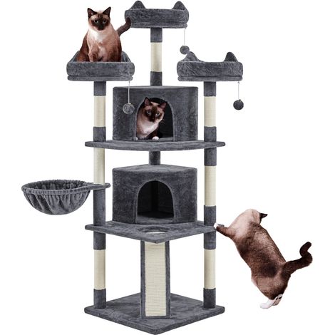 Yaheetech Tiragraffi Albero per Gatti Adulti Alto 174cm Gattini in Corda Sisal Graffiatoio con 3 Palle 174cm Scuro Grigio (1/5)
