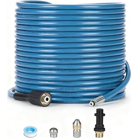 OHAYORI 15M Tuyau Déboucheur Canalisation pour Kärcher K2 K3 K4 K5 K6 K7, Kit Furet Professional with Buse Rotatif & Buse à Jet, 180 Bar Flexible Nettoyeur Haute Pression Accessoire pour M22 Connexion (1/5)