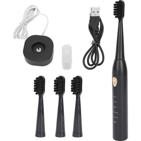 Brosse à dents électrique rechargeable pour adultes - Soin dentaire avec poils souples - Modèle noir (1/5)