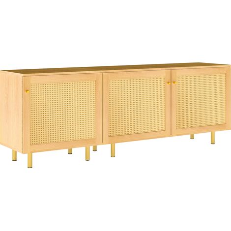 Ensemble modulable de buffets en rotin naturel avec 3 portes, meuble de rangement pour salle à manger 63x180x40 cm (1/5)