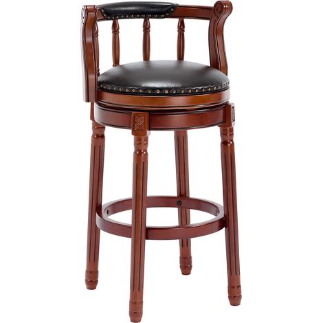 Tabouret de bar en cuir véritable avec dossier, pivotant à 360°, hauteur bar, structure en bois ivoire (1/5)
