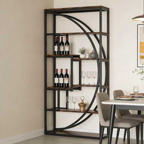 Libreria aperta geometrica 80x30x179 cm, metallo e legno nero e marrone rustico DESVIAE (1/5)