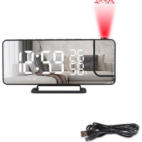 Réveil projecteur avec température Miroir/noir (1/5)