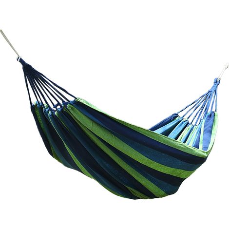 Hamac Extérieur Polyester Coton Bleu Vert Antibasculant 190x100cm Portable Résistant Jusqu'à 200kg pour Jardin Camping (1/5)
