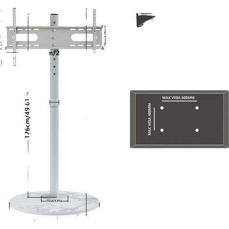 TV-Ständer, höhenverstellbar, robustes, mobiles Design, weiß (1/2)