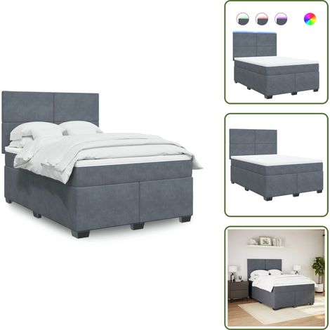 The Living Store Giroletto a Molle con Materasso Grigio Scuro 160x200 cm Velluto - Materasso a molle insacchettate