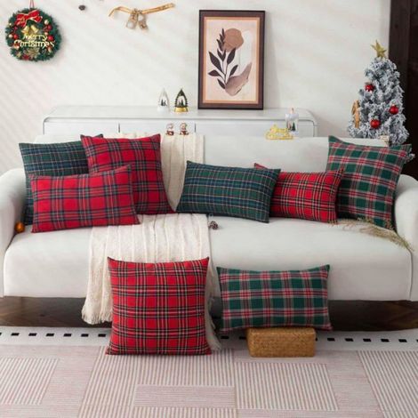 2pcs Red Plaid housse de coussin de Noël, housse de coussin décoratif de Noël, canapé, décoration intérieure du salon 45x45cm (1/5)