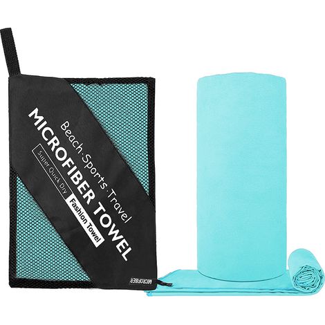 Doppelseitiges Mikrofaserhandtuch, schnelltrocknend, 76 x 152 cm – Tragbares Sporthandtuch für Yoga, Fitness und Schwimmen, Hellblau-x