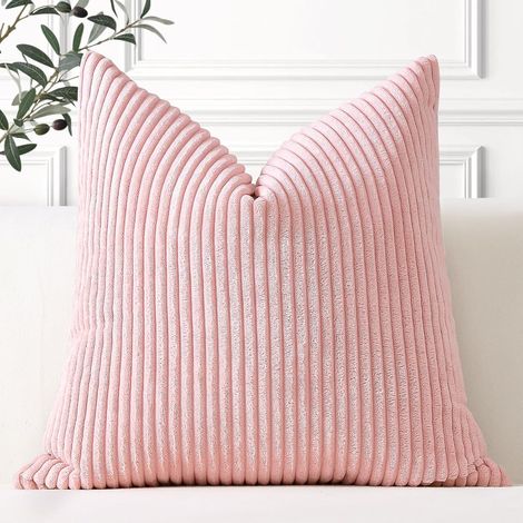 Lot de 1 Housse de Coussin en Velours Côtelé Décoratif Canapé Taie d'oreiller Douce pour Maison Salon Chambre Lit Clic Clac Décoration 60x60cm Rose (1/5)