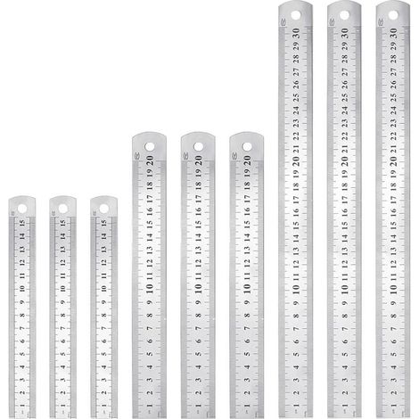 Ruler En Acier Inoxydable - Double Face Métrique Et Impérial - 15 cm 20 cm 30 cm - Lot De 9 Pièces - Pour Bureaux Ateliers Écoles (1/5)