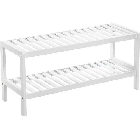 Étagère à chaussures 70 x 26 x 33 cm style moderne rangement pratique pour entrée en bambou blanc (1/4)