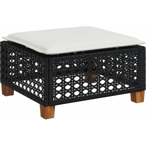 Tabouret de jardin, Pouf de jardin,Repose-pied et coussin noir 63,5x56x32 cm résine tressée CFW39695 (1/5)