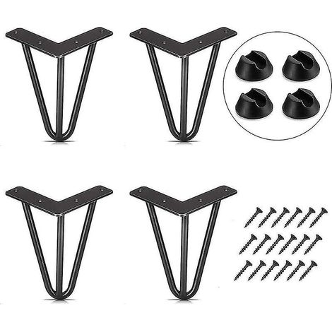 lot De 4 Pied De Table 10cm Pied Meubles Diy Pour Table Manger Basse Bureau Noir + Protge Pieds Et Vis (1/4)