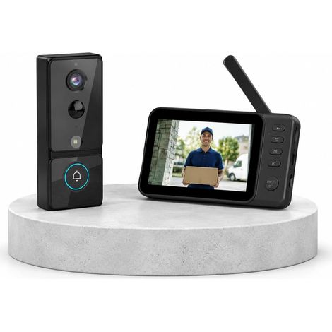 Sonnette sans Fil avec Caméra et Ecran Détection de Mouvement PIR 1080P Visiophone Extérieur Étanche Grand Angle 170° Vision Nocturne Interphone pour Maison (1/5)