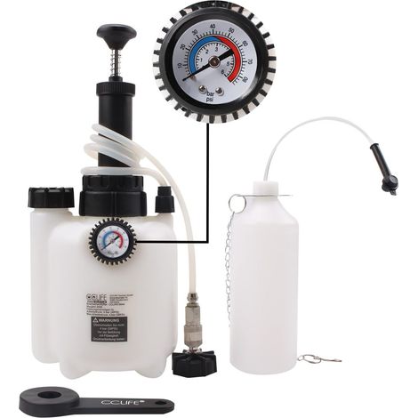 3-Liter-Bremsenentlüftungsgerät (manuell) – Bremsflüssigkeitsablassset – Robustes Kunststoffgehäuse – Druckreguliert – Für europäische Fahrzeuge – E20-Adapter (1/5)