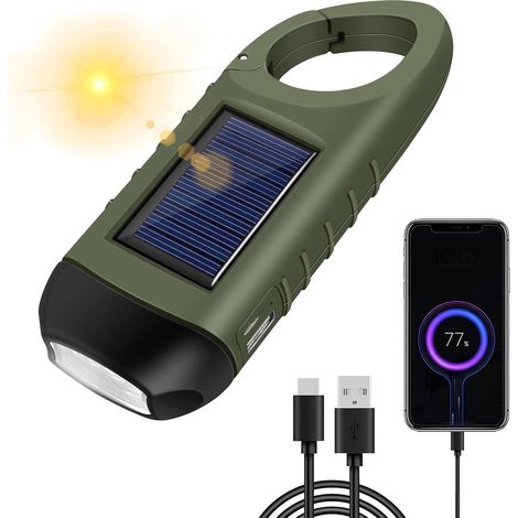 Kurbeltaschenlampe, wiederaufladbare LED-Taschenlampe, Solartaschenlampe, Handkurbeltaschenlampe, Notfall-Kurbeltaschenlampe (1/5)