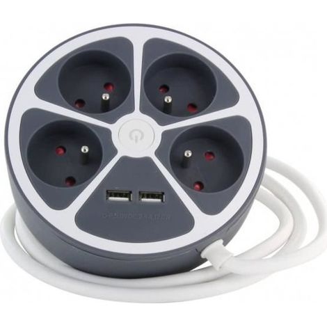 Bloc multiprise cercle 4x16A USB A+C Gris - Chacon (1/6)